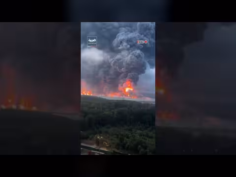 اندلاع نيران مستودع روسي بعد هجوم جوي وتصاعد دخان أسود
