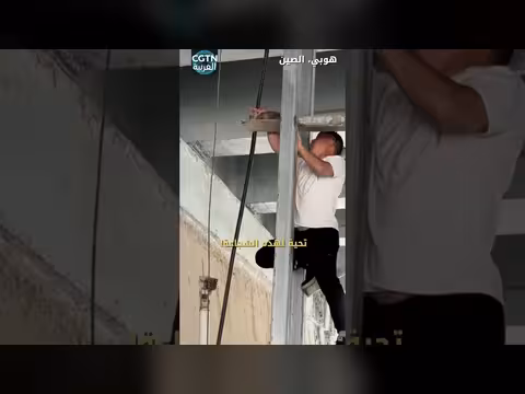 رجل ينقذ قطة صغيرة من مبنى شاهق