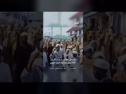توزيع لحوم 1500 جمل على فقراء الصومال في المولد النبوي