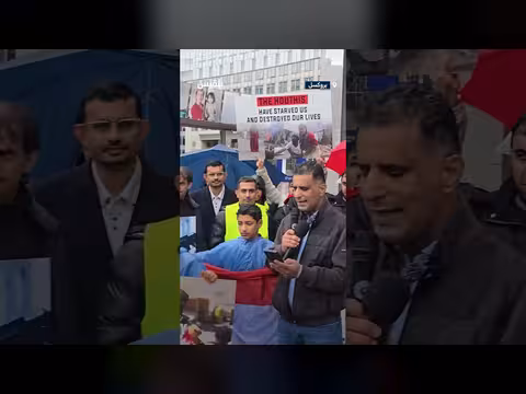 احتجاج يمني أمام البرلمان الأوروبي للمطالبة برفع حصار تعز