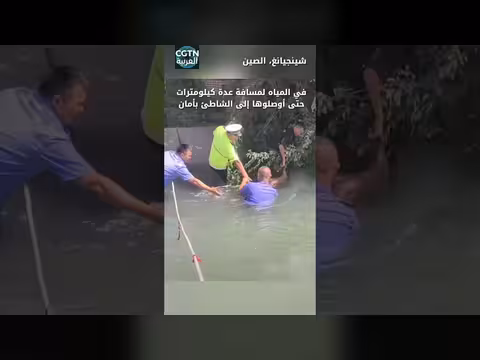 رجال الشرطة ينقذون 51 خروفا من مياه جارفة في شينجيانغ