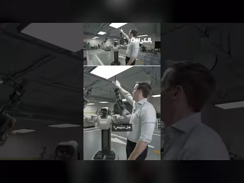مواجهة بين مراسل القناة وروبوت في تحدي رفع الأوزان بالمصنع